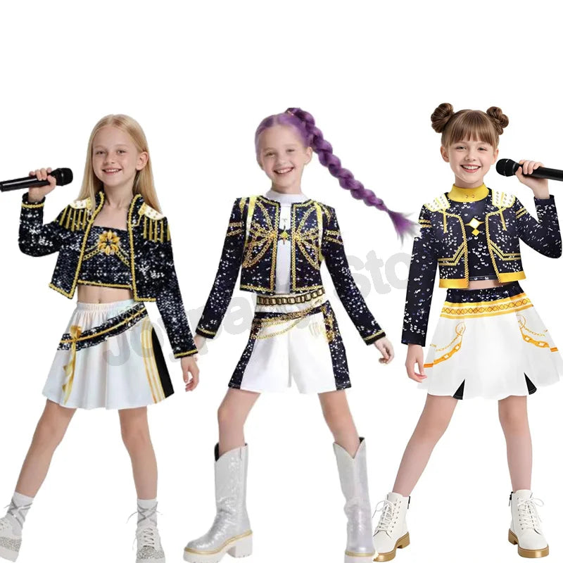 2026 HOT Kpop Demon Hunter Anime Movie Kids Cosplay Rumi Zoey Mira 3D Print Costume Suit Clothes KPop Rumi Zoey Cosplay Outfit