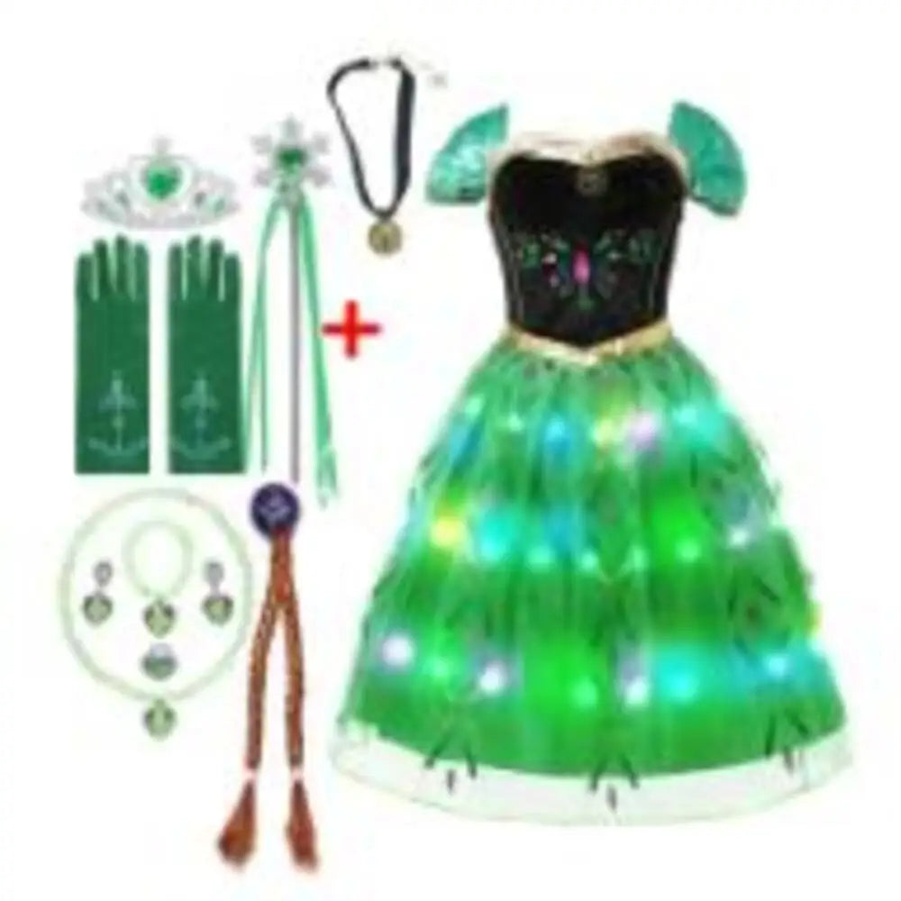 2025 LED Light Dresses Elsa for Girls Kids Cosplay Costumes Christmas Party Prom Gown Robe Play Clothes Princess Dress Up