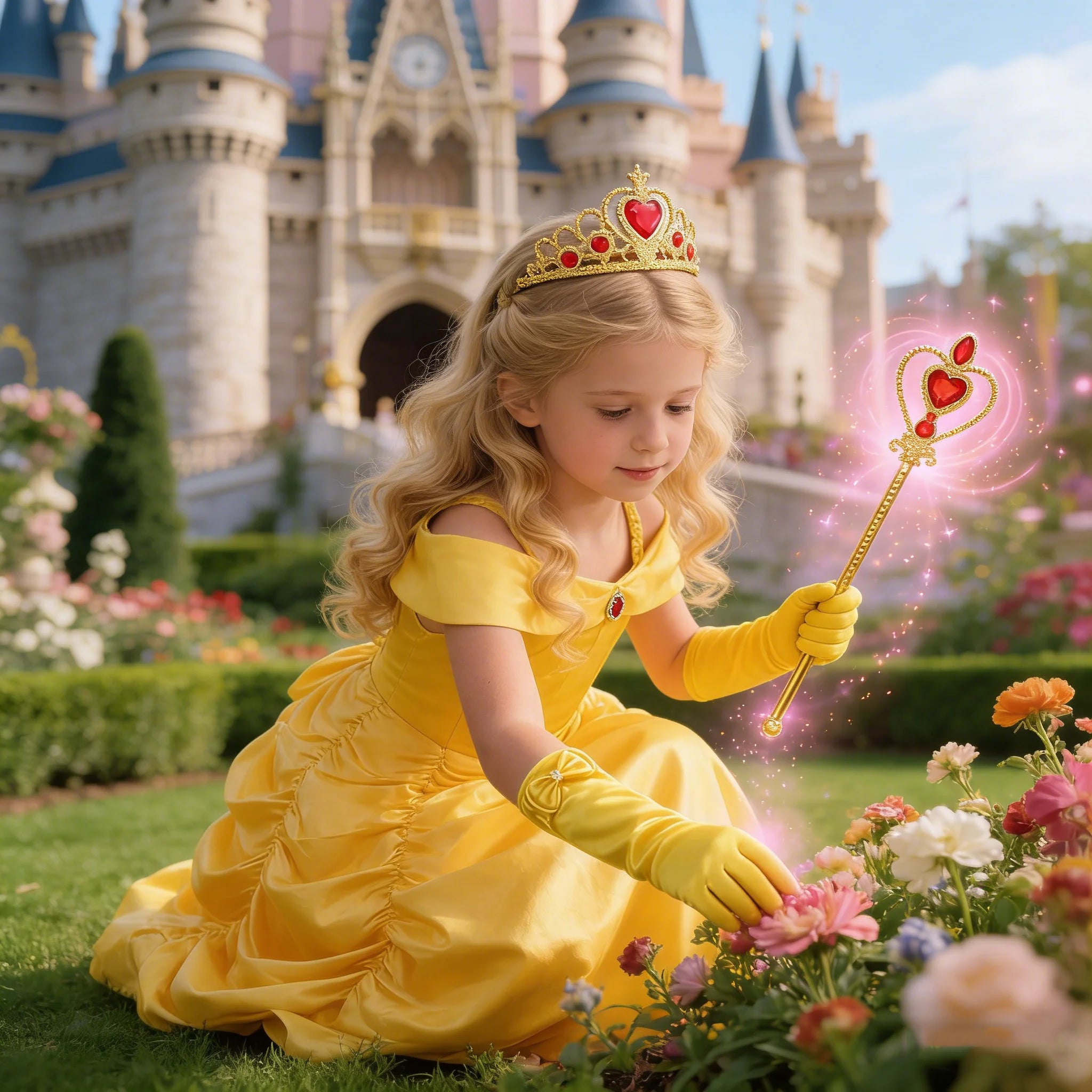 Belle Costume for Girls Cosplay Yellow Princess Dress Beauty and The Beast Costumes Girls Birthday Party Children Clothes Gown