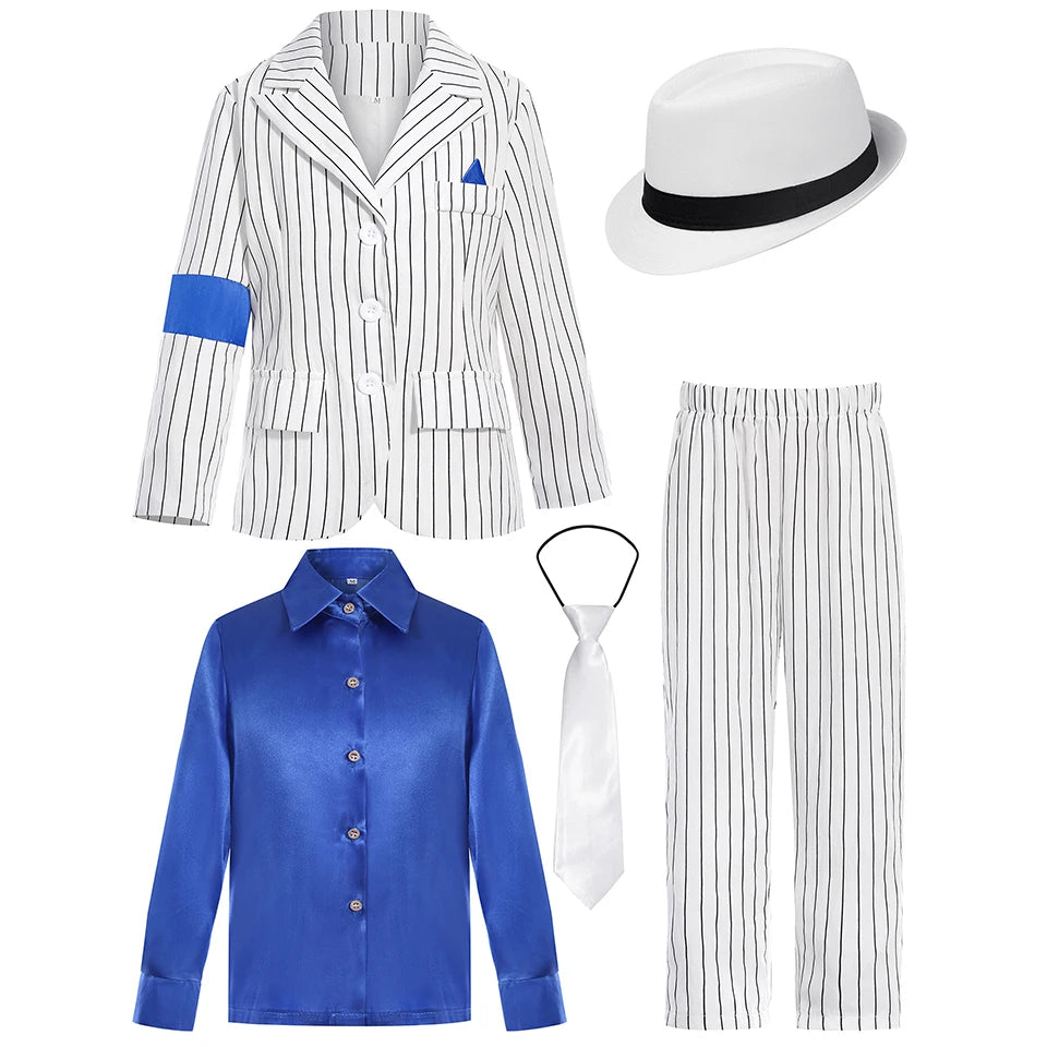 Pop Music Star Jackson Boys Clothes Halloween Cosplay Stage Performance Children's Costume Carnival Kids Retro 80s Stripe Suit