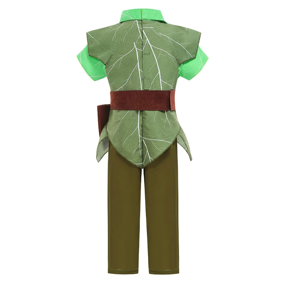 Peter Pan Prince Green Forest Elf Boys Outfit Halloween Cosplay Party Adventure Children Costume Fairy Tale Themed Kids Clothes