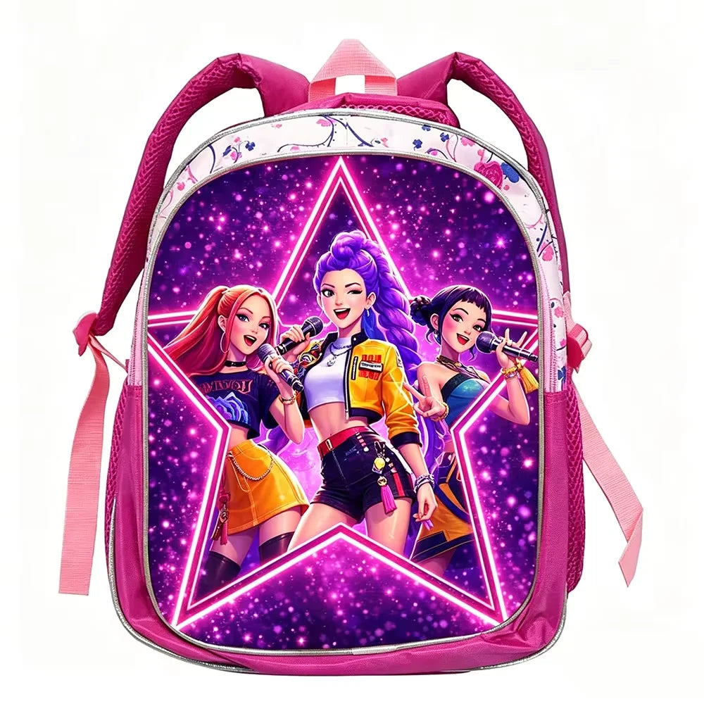 KPop Demon Hunters School Bags Rumi Mira Zoey HUNTR/X Saja Backpacks Lightweight 12inch Pink Mochilas