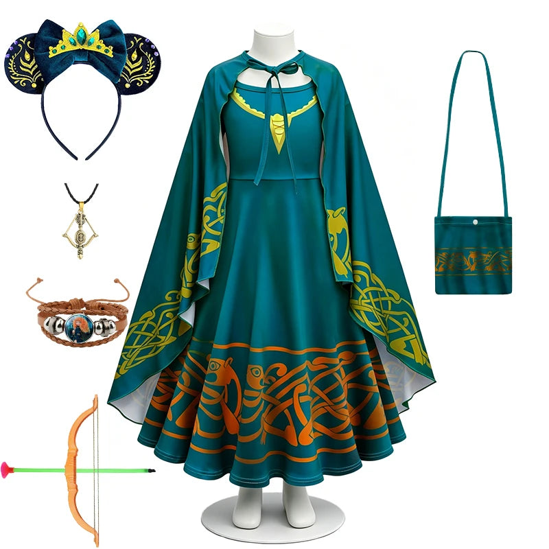 Brave Princess Merida Girls Outfit Halloween Cosplay Performance Themed Event Children Costume Carnival Party Fairy Kids Clothes