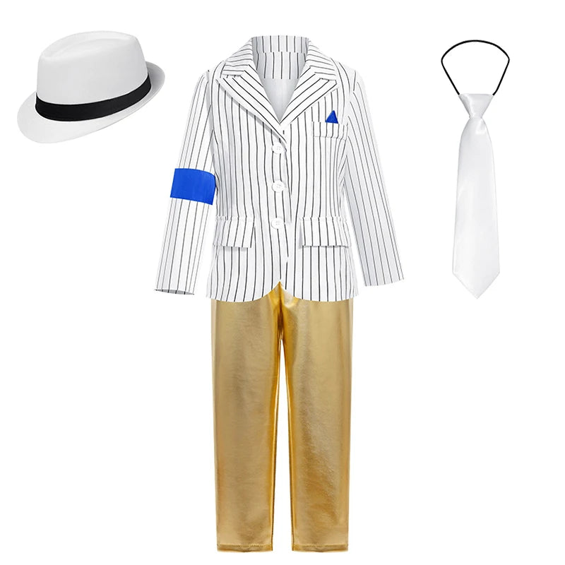 Pop Music Star Jackson Boys Clothes Halloween Cosplay Stage Performance Children's Costume Carnival Kids Retro 80s Stripe Suit