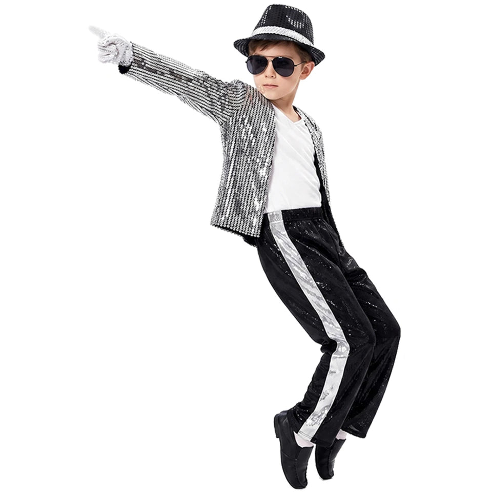 Pop Music Star Jackson Boys Clothes Halloween Cosplay Stage Performance Children's Costume Carnival Kids Retro 80s Stripe Suit