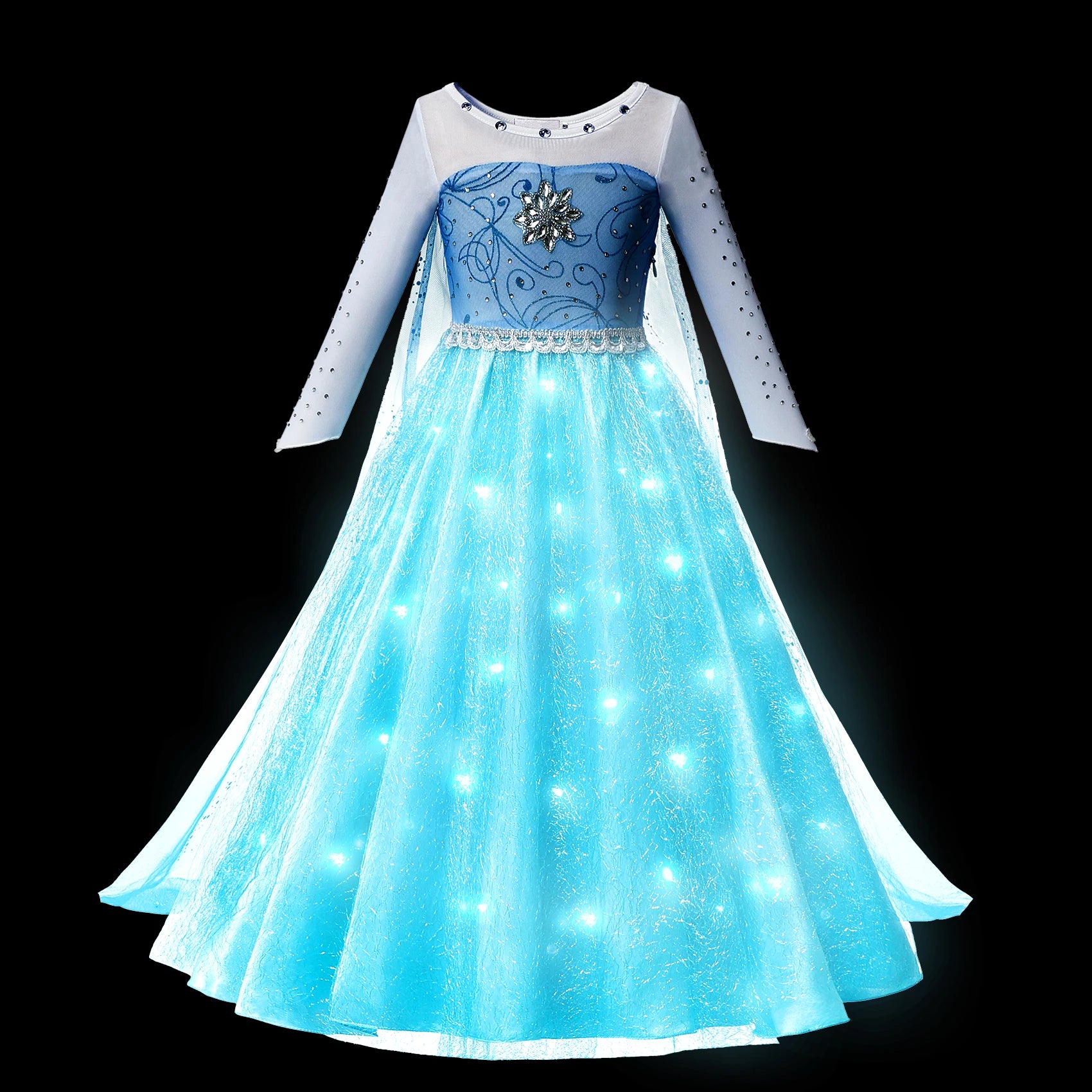 Girl Elsa Anna Princess Dress with LED Light Up Costume for Kids Cosplay Party Clothes Rapunzel Aurora Outfit Carnival Prom Gown