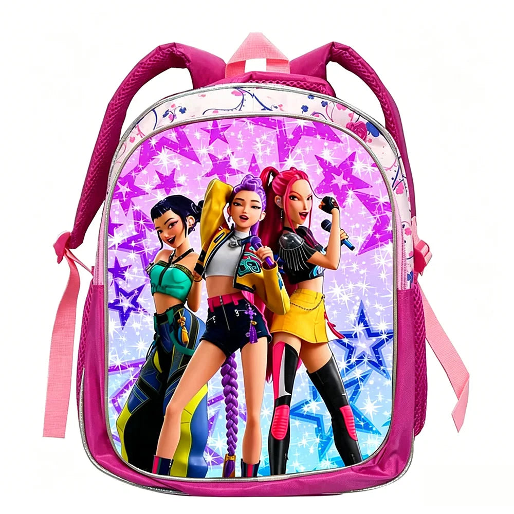 KPop Demon Hunters School Bags Rumi Mira Zoey HUNTR/X Saja Backpacks Lightweight 12inch Pink Mochilas