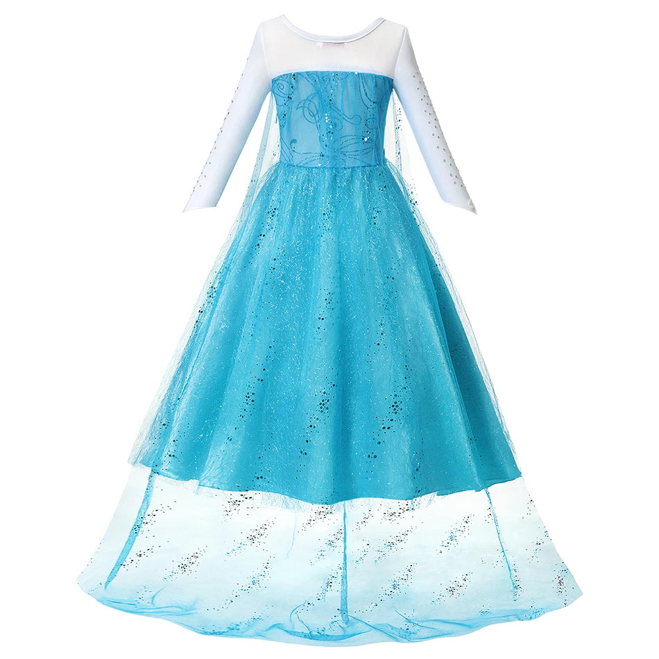 Girls Princess Dress Kids Elsa Anna Snow White Aurora Belle Rapunzel Peach Halloween Costume Children Birthday Party Clothes
