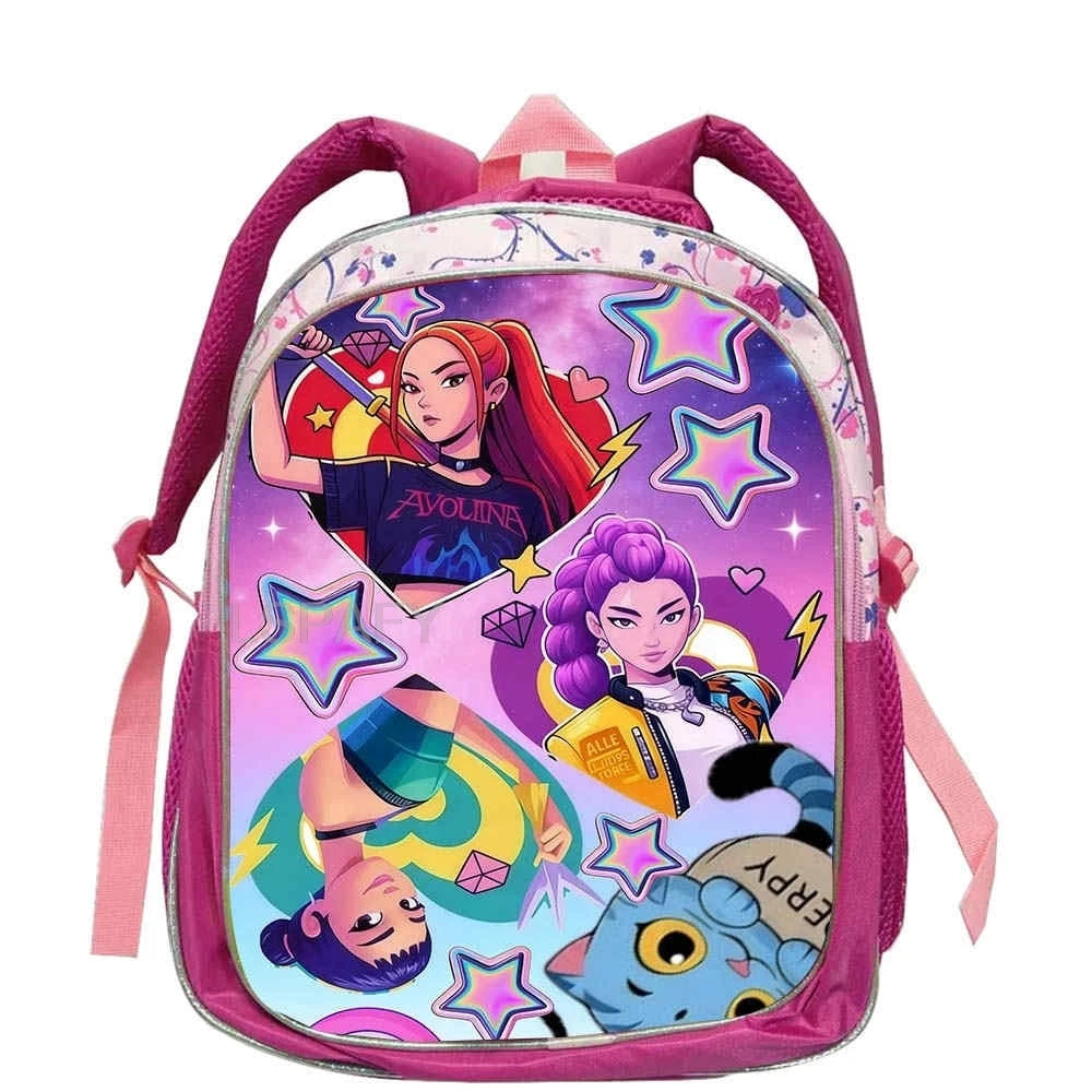 KPop Demon Hunters School Bags Rumi Mira Zoey 12inch Boys Girls Backpack Soft Pink Mochilas Cartoon School Bags