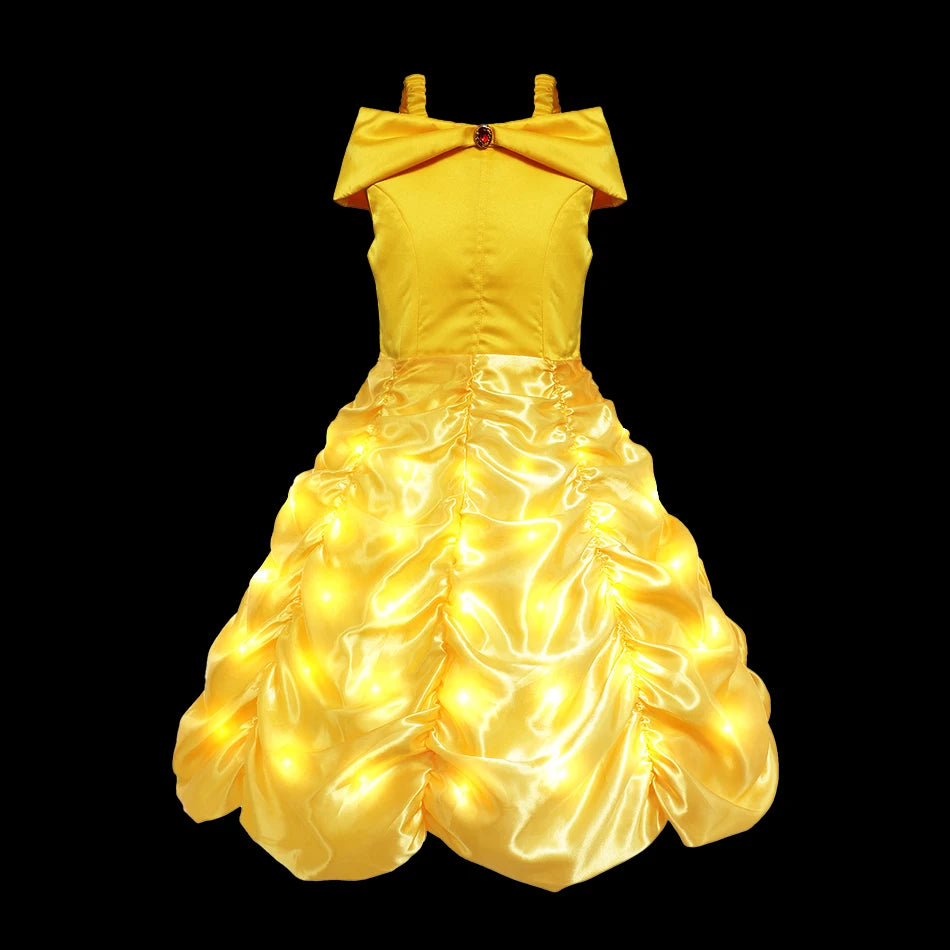 Girl Elsa Anna Princess Dress with LED Light Up Costume for Kids Cosplay Party Clothes Rapunzel Aurora Outfit Carnival Prom Gown