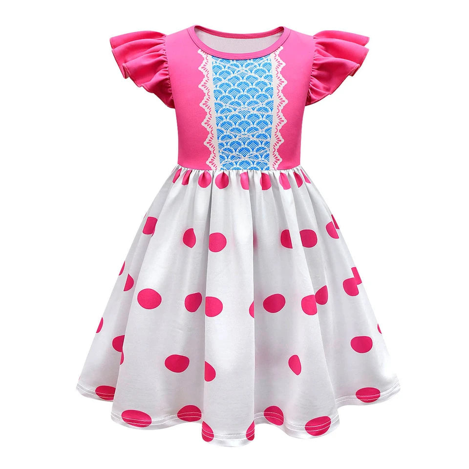 Fancy Little Girl Bo Peep Costume Pink Polka Dot Dress Halloween Cosplay Birthday Party Children's Costume Carnival Kids Clothes