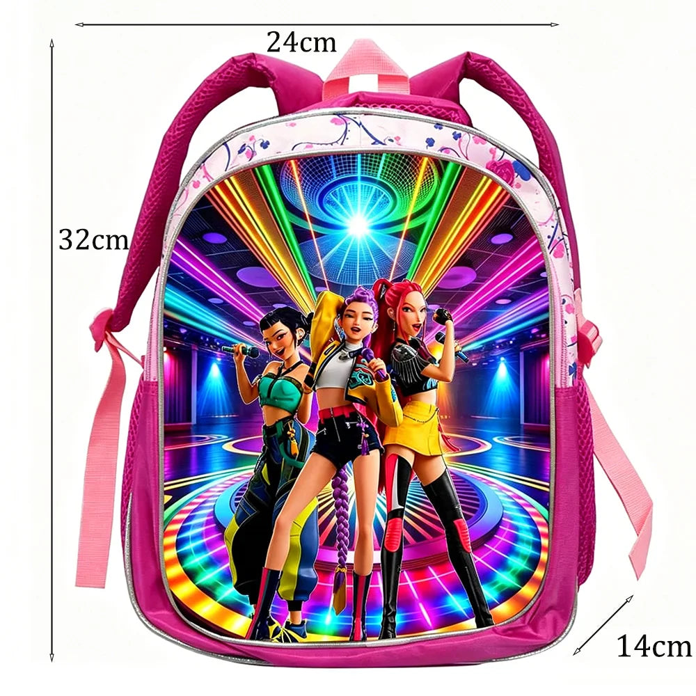 KPop Demon Hunters School Bags Rumi Mira Zoey HUNTR/X Saja Backpacks Lightweight 12inch Pink Mochilas
