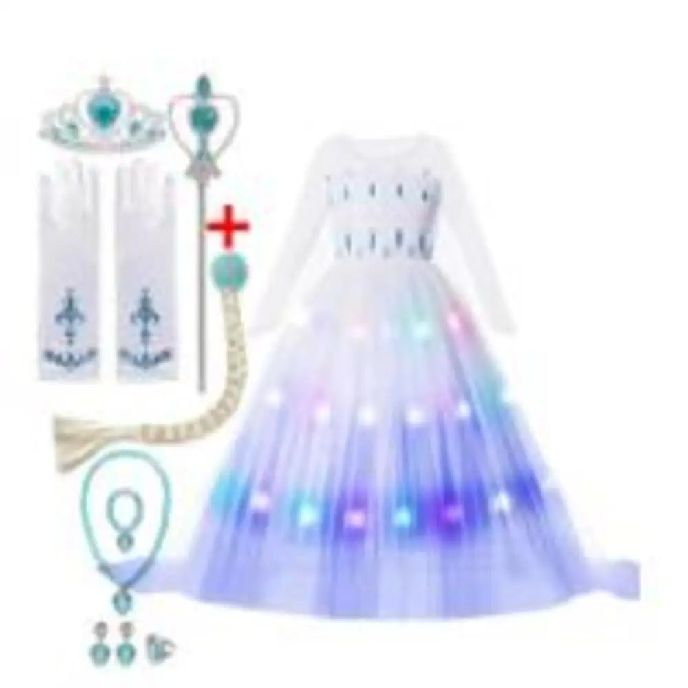 2025 LED Light Dresses Elsa for Girls Kids Cosplay Costumes Christmas Party Prom Gown Robe Play Clothes Princess Dress Up