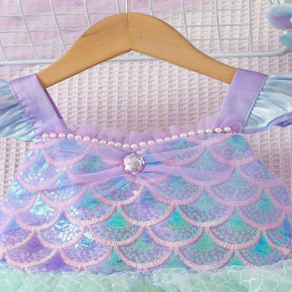 Sequin Performance Costume Girl Princess Dresses Sling Mesh Skirt Birthday Girl Dress Mermaid Themed Party Girl Clothes