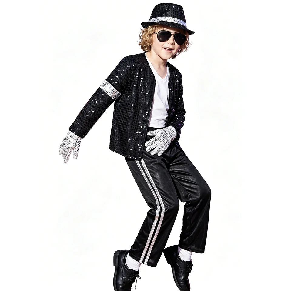 Pop Music Star Jackson Boys Clothes Halloween Cosplay Stage Performance Children's Costume Carnival Kids Retro 80s Stripe Suit