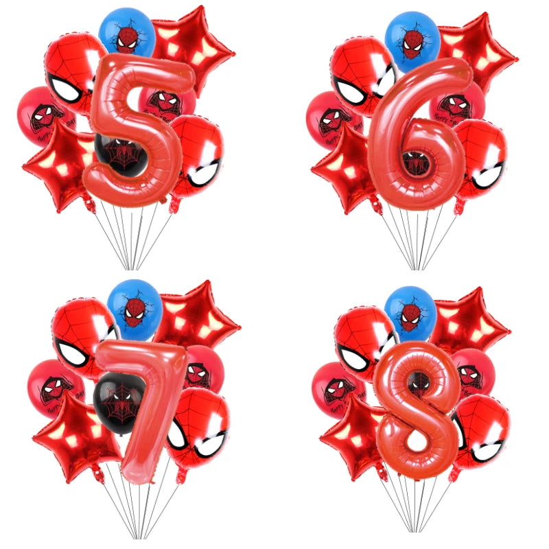 10pcs/set Spider-Man Themed Balloon Set, Number 1-9 Foil Balloons, Decorations for Kids Birthday Party