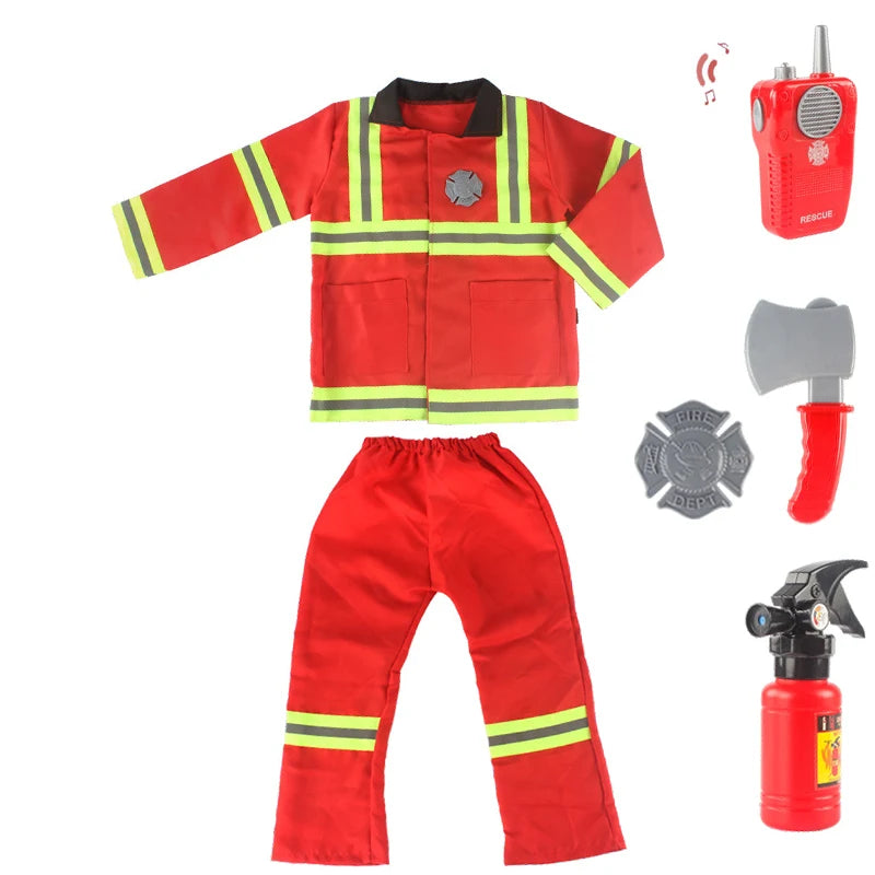 Firefighter Costume Fireman Boys Girls Outfits Halloween Cosplay Children's School Event Carnival Birthday Party Kids Clothes