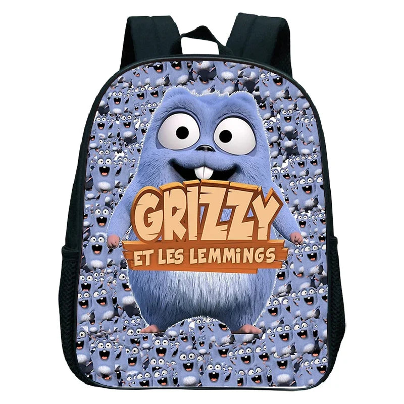 GRIZZY AND THE LEMMINGS Backpack for Boys Girls Kindergarten School Bags Children Cartoon Lemmings Bear Rucksack Kids Bookbags