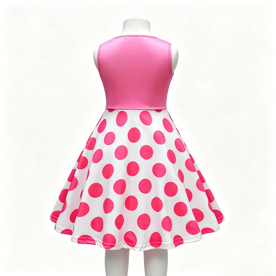 Hot Little Girls Polka Dot Sleeveless Princess Bo Peep Dress Halloween Cosplay Toy Movie Performance Carnival Party Kids Clothes