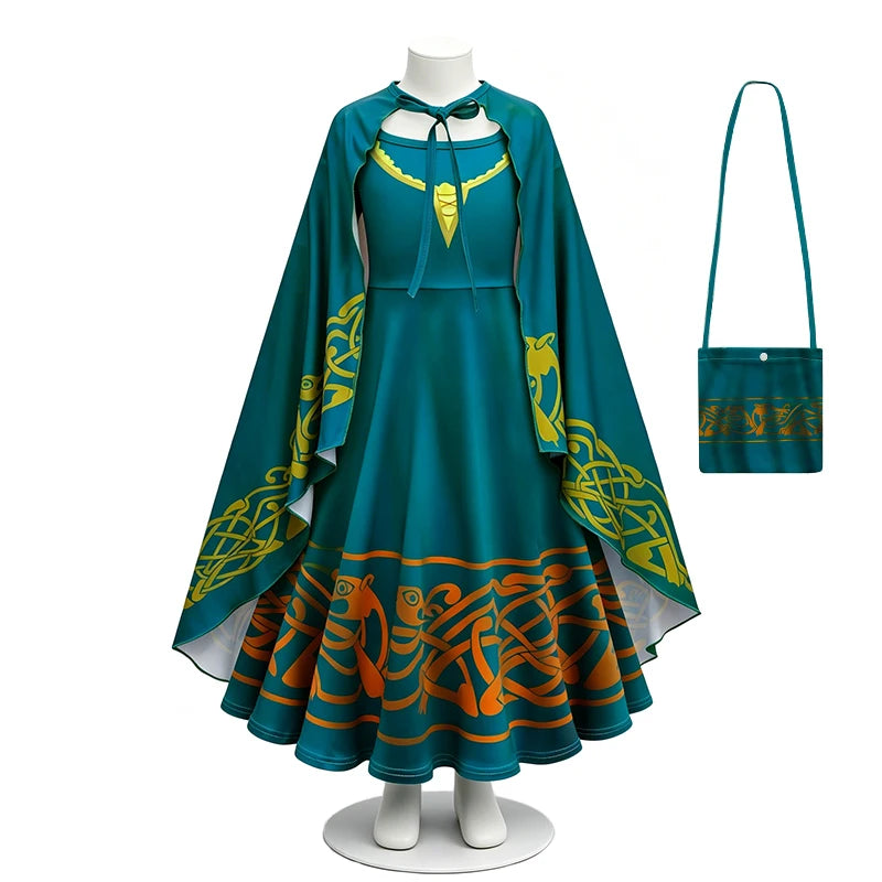 Brave Princess Merida Girls Outfit Halloween Cosplay Performance Themed Event Children Costume Carnival Party Fairy Kids Clothes