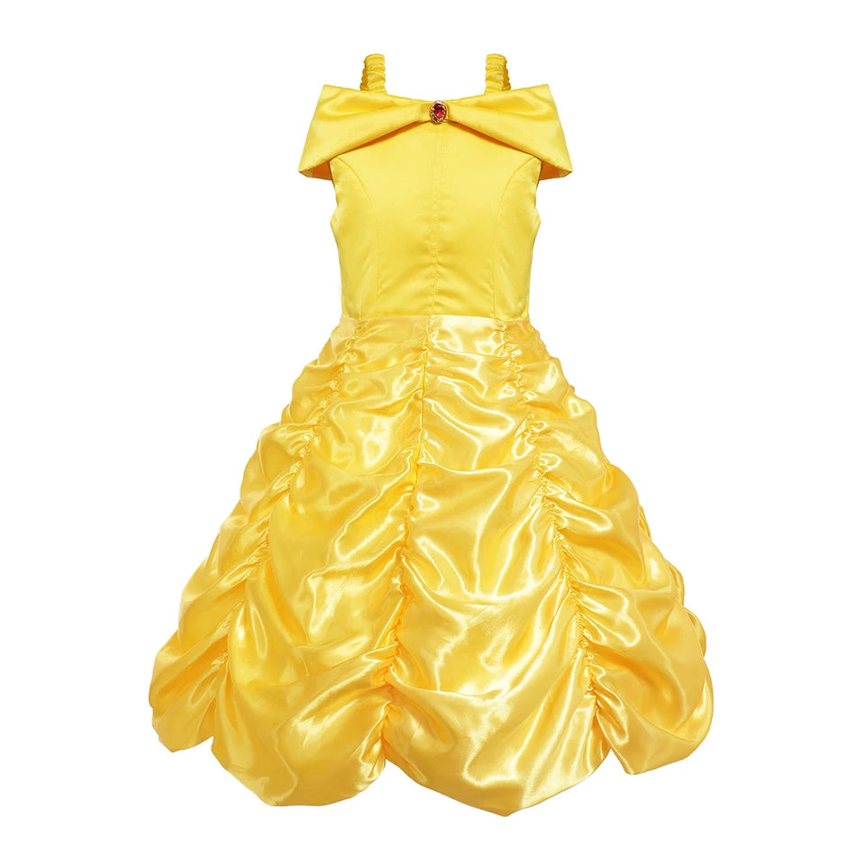 Belle Costume for Girls Cosplay Yellow Princess Dress Beauty and The Beast Costumes Girls Birthday Party Children Clothes Gown