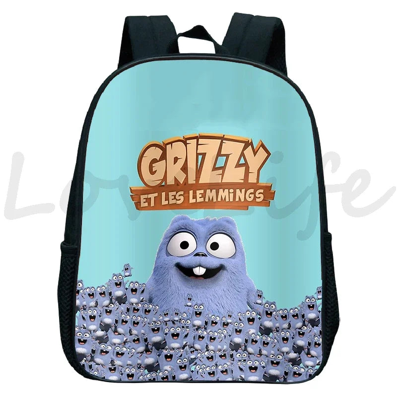 GRIZZY AND THE LEMMINGS Backpack for Boys Girls Kindergarten School Bags Children Cartoon Lemmings Bear Rucksack Kids Bookbags