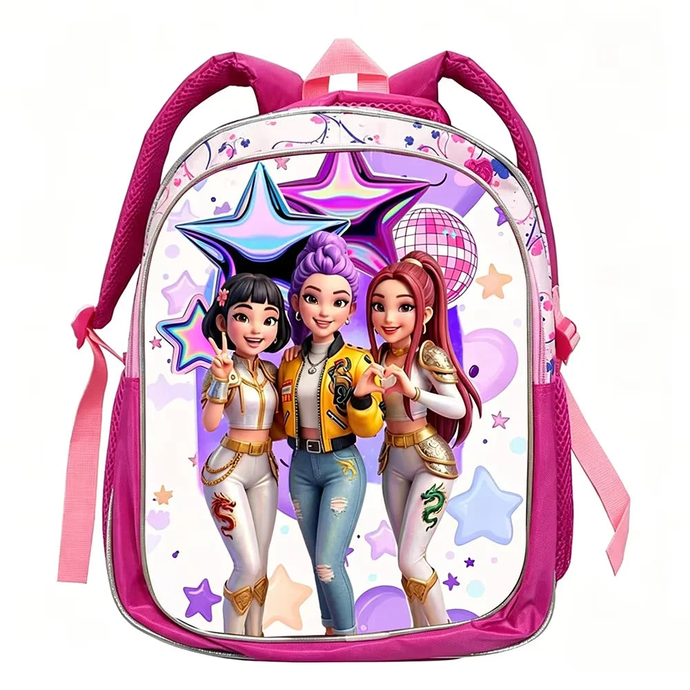 KPop Demon Hunters School Bags Rumi Mira Zoey HUNTR/X Saja Backpacks Lightweight 12inch Pink Mochilas