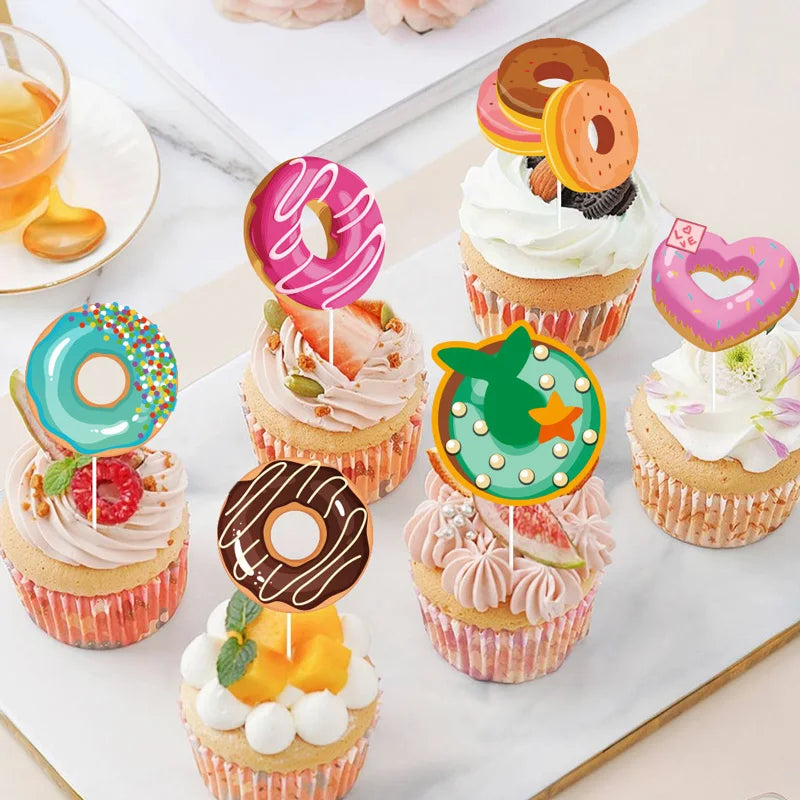 Birthday Party Banner Doughnut Decoration DIY Delicious Food Ornament Happy Birthday Banner Theme Sign Children Party Supply