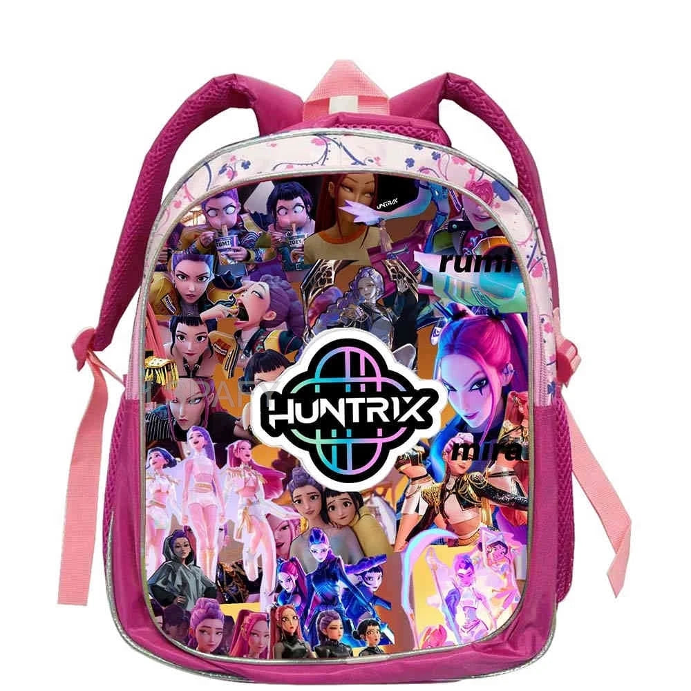 KPop Demon Hunters School Bags Rumi Mira Zoey 12inch Boys Girls Backpack Soft Pink Mochilas Cartoon School Bags