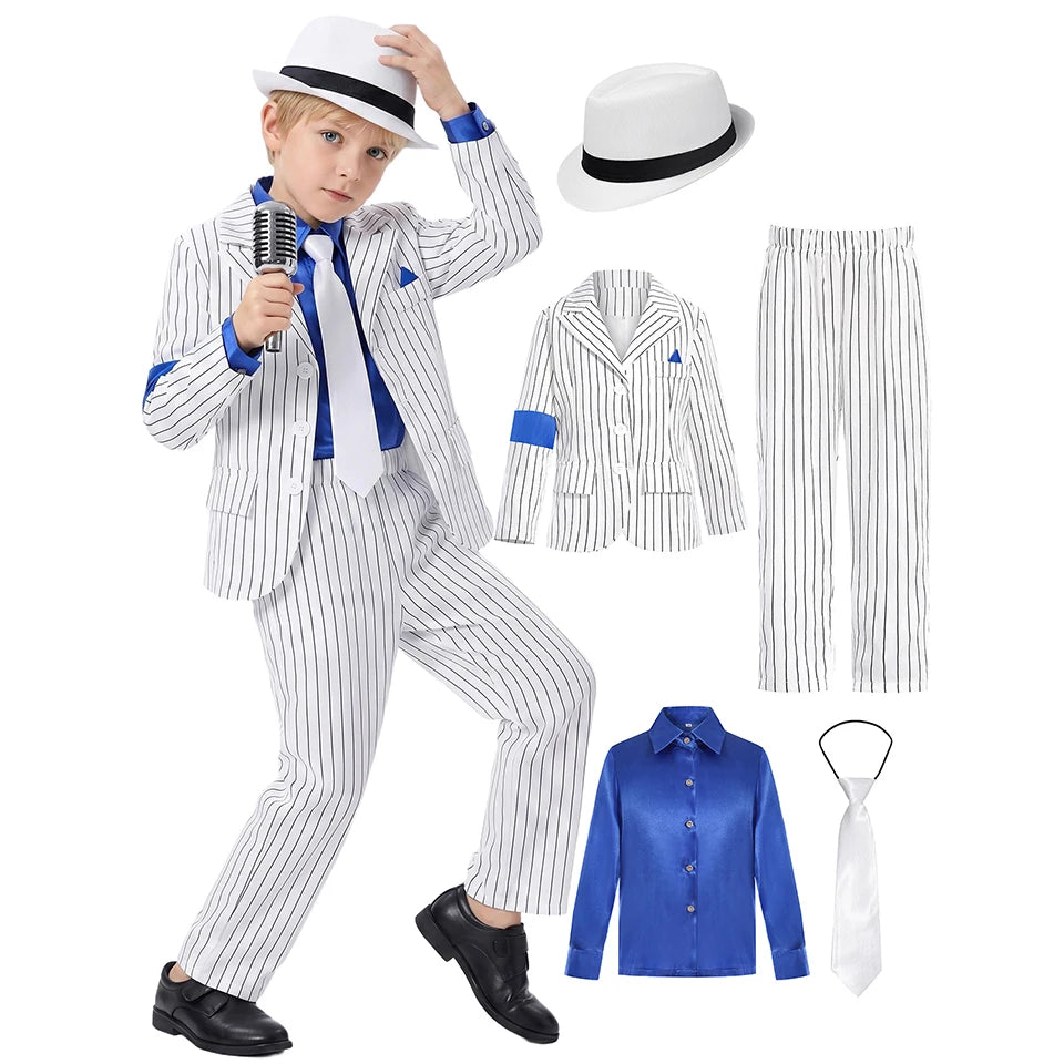 Pop Music Star Jackson Boys Clothes Halloween Cosplay Stage Performance Children's Costume Carnival Kids Retro 80s Stripe Suit