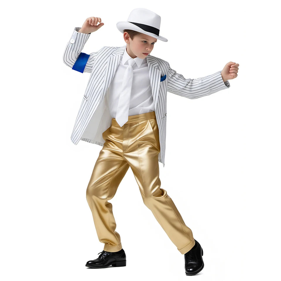 Pop Music Star Jackson Boys Clothes Halloween Cosplay Stage Performance Children's Costume Carnival Kids Retro 80s Stripe Suit