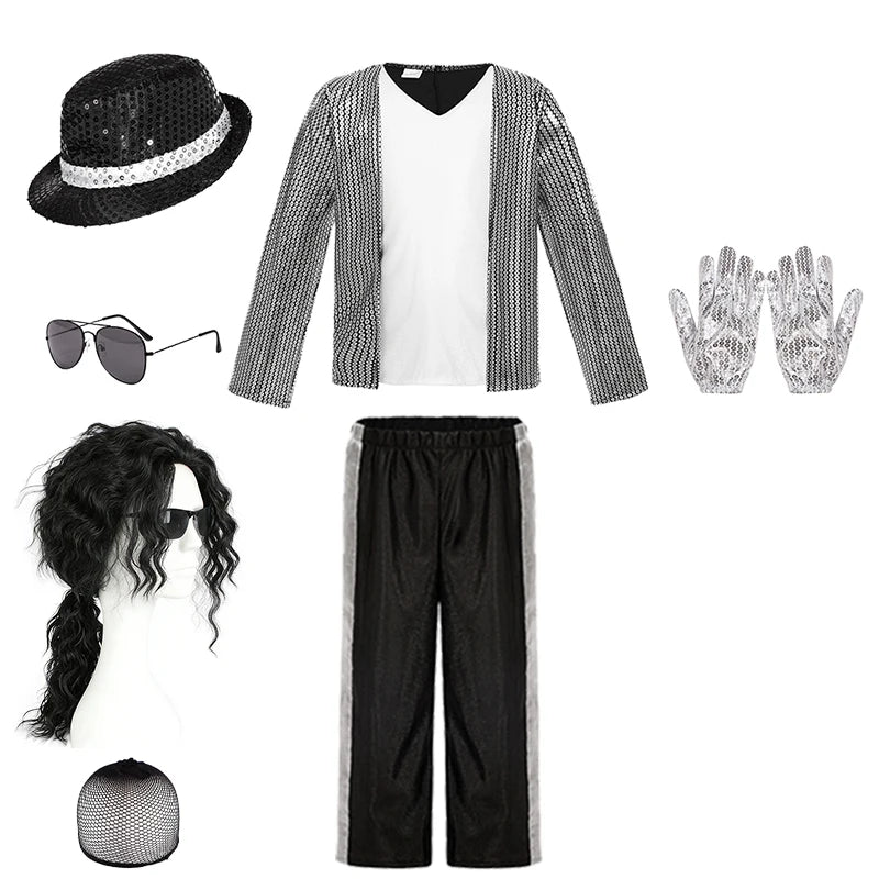 Pop Music Star Jackson Boys Clothes Halloween Cosplay Stage Performance Children's Costume Carnival Kids Retro 80s Stripe Suit