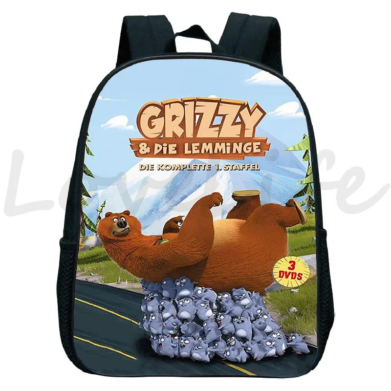 GRIZZY AND THE LEMMINGS Backpack for Boys Girls Kindergarten School Bags Children Cartoon Lemmings Bear Rucksack Kids Bookbags