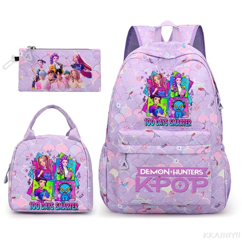Fashion KPop Demon Hunters Backpacks 3pcs Rumi Mira Zoey HUNTR/ Boys School Bags For Women Girls Kawaii Capacity Mochilas