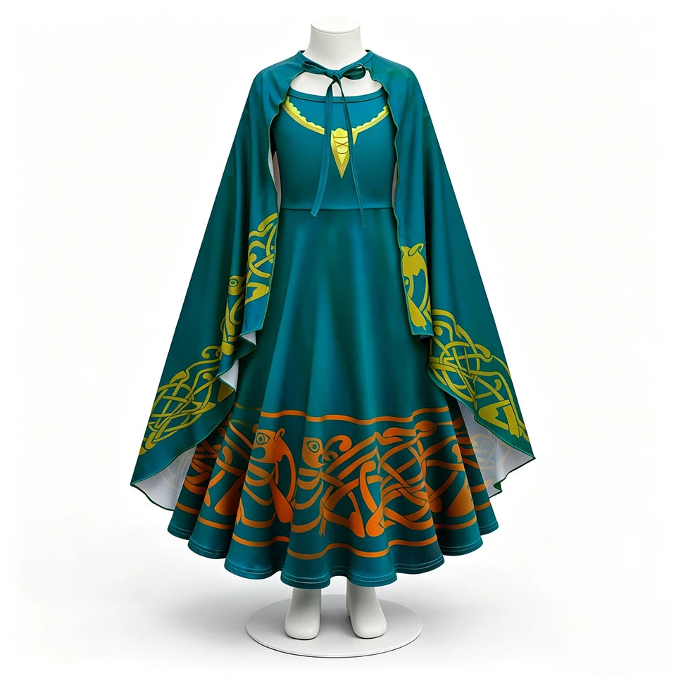 Brave Princess Merida Girls Outfit Halloween Cosplay Performance Themed Event Children Costume Carnival Party Fairy Kids Clothes