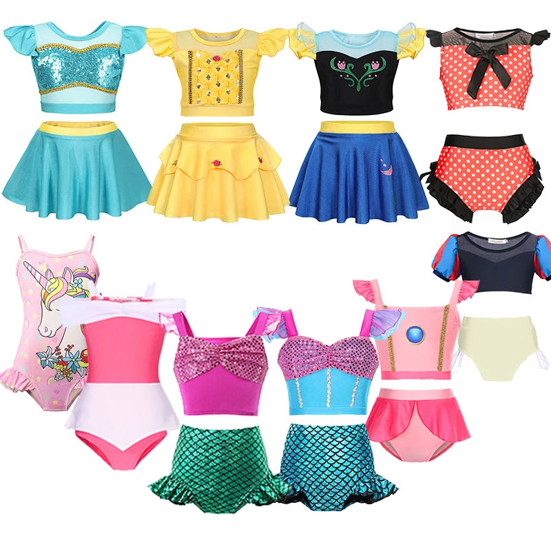 Elsa Princess Bodysuit Swimwear for Baby Girls 2PCS Girls Swimsuit Anna Elsa Swimwear Childrens Bikini Beachwear Clothes