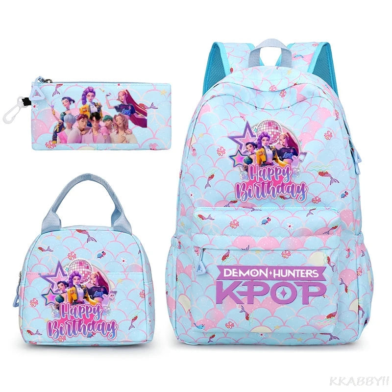 Fashion KPop Demon Hunters Backpacks 3pcs Rumi Mira Zoey HUNTR/ Boys School Bags For Women Girls Kawaii Capacity Mochilas