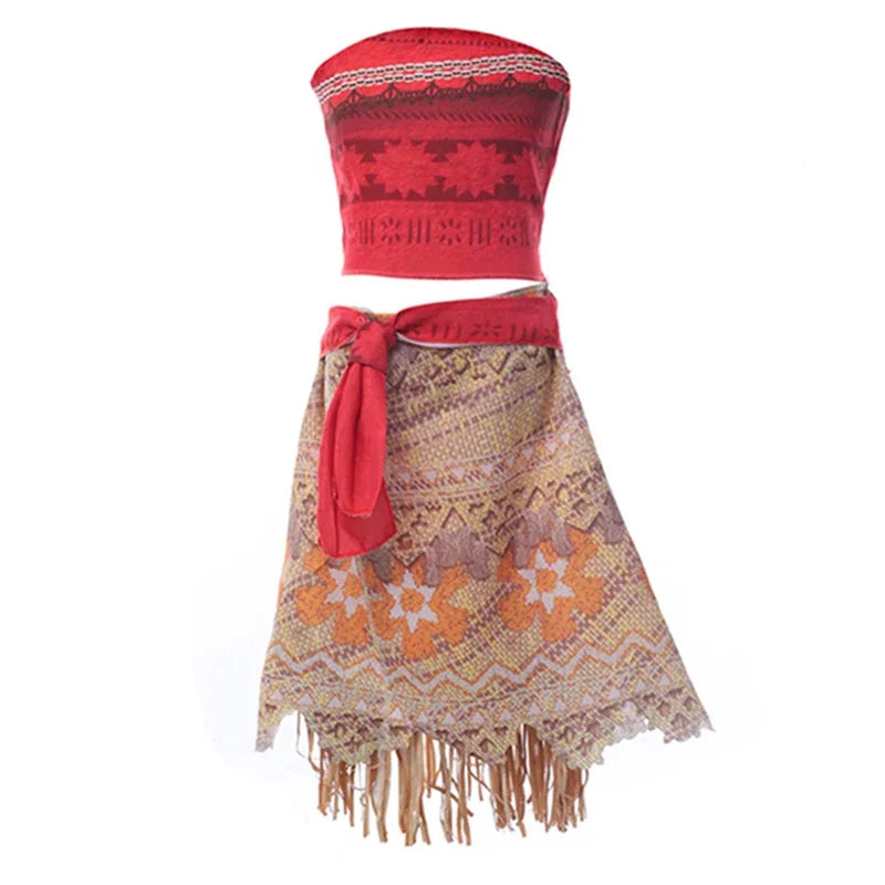 Girls Outfit Moana Cosplay Children's Costume Party Princess Dress Summer Casual Beach Dress Necklace Wig Set Party Dresses