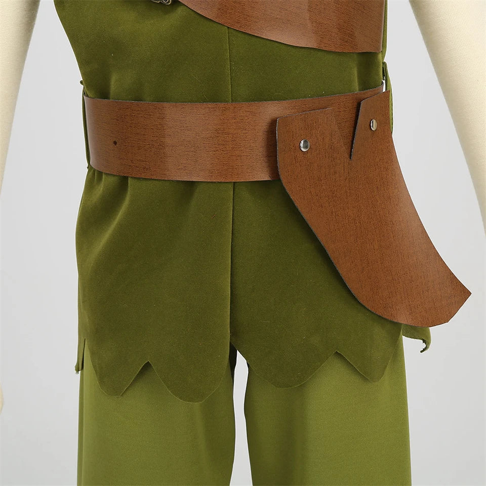 Peter Pan Prince Green Forest Elf Boys Outfit Halloween Cosplay Party Adventure Children Costume Fairy Tale Themed Kids Clothes