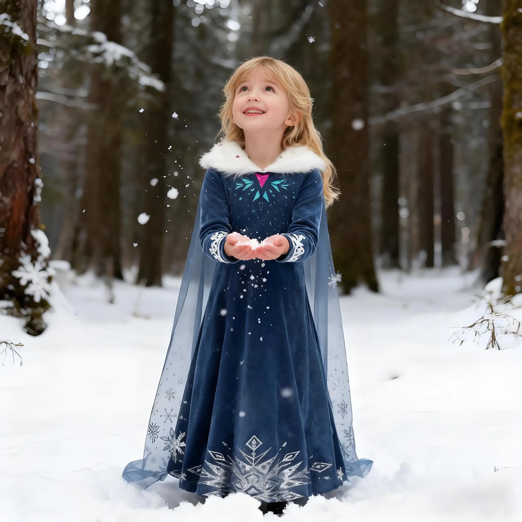 Girl Cosplay Snow Queen Dress Autumn Winter Children Elsa Carnival Party Princess Costume Kids Birthday Prom Gown Clothing 2-10T