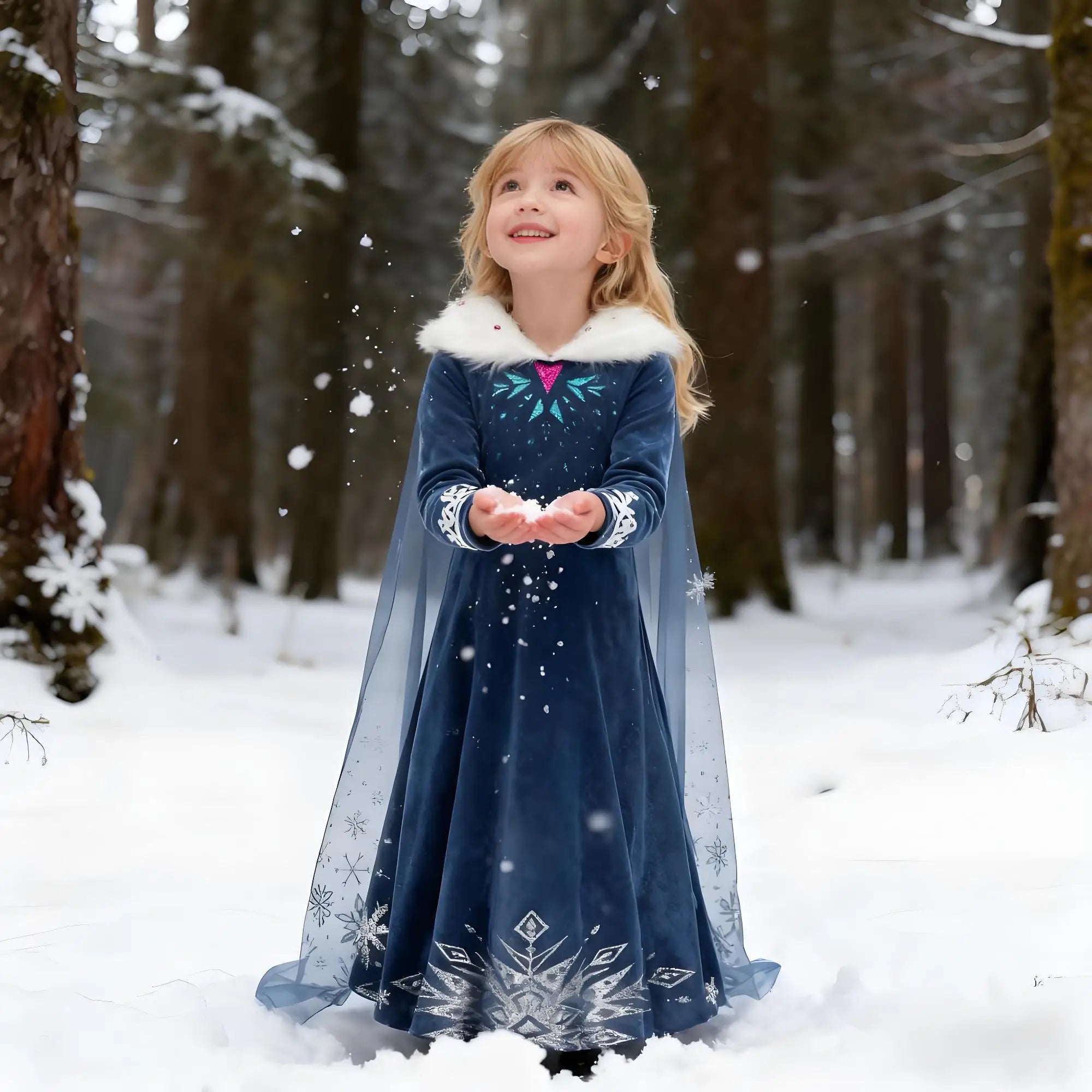 Girl Cosplay Snow Queen Dress Autumn Winter Children Elsa Carnival Party Princess Costume Kids Birthday Prom Gown Clothing 2-10T