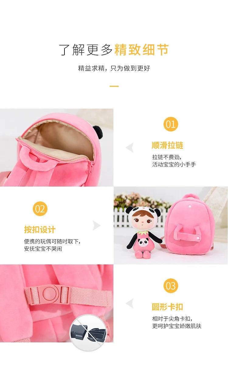 Plush Backpack Little Kid Preschool Ages 1-5 Backpack with Detachable Doll Boys Girls Toddler Backpack Metoo Rabbit Doll