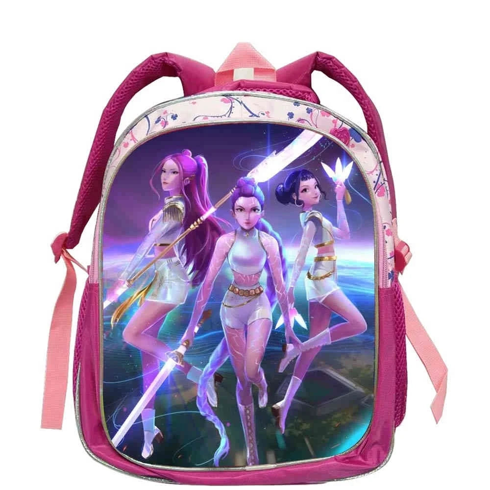 KPop Demon Hunters School Bags Rumi Mira Zoey 12inch Boys Girls Backpack Soft Pink Mochilas Cartoon School Bags