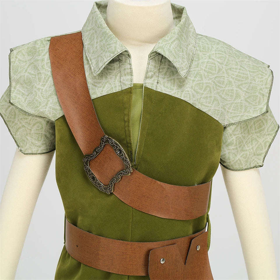 Peter Pan Prince Green Forest Elf Boys Outfit Halloween Cosplay Party Adventure Children Costume Fairy Tale Themed Kids Clothes