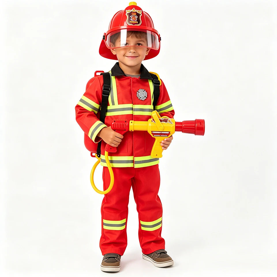 Firefighter Costume Fireman Boys Girls Outfits Halloween Cosplay Children's School Event Carnival Birthday Party Kids Clothes