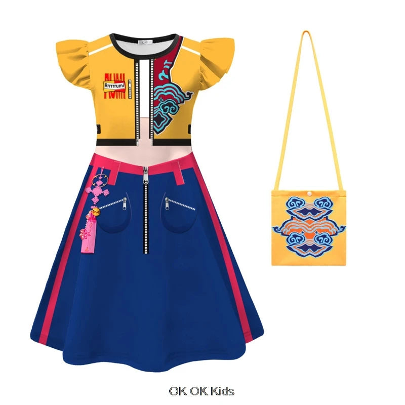 Cosplay Costume KPop Demon Hunters Kids Clothes Baby Girl's Cartoon Dresses Children's Casual Girl Dress And Bag Holiday Gifts
