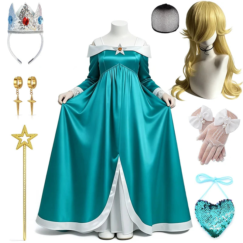 Kids Princess Rosalina Dress for Girls Halloween Cosplay Masquerade Ball Children's Costume Comic Con Elegant Party Kids Clothes