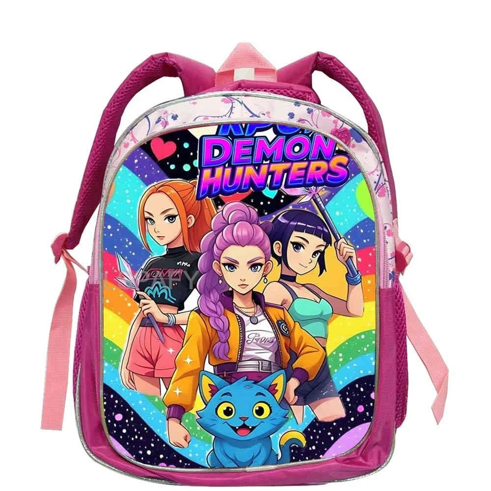 KPop Demon Hunters School Bags Rumi Mira Zoey 12inch Boys Girls Backpack Soft Pink Mochilas Cartoon School Bags