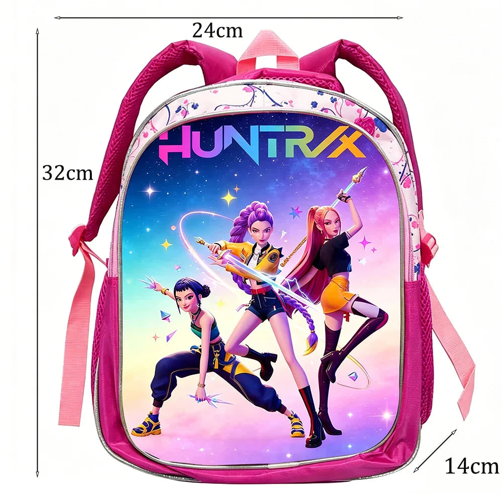KPop Demon Hunters School Bags Rumi Mira Zoey HUNTR/X Saja Backpacks Lightweight 12inch Pink Mochilas