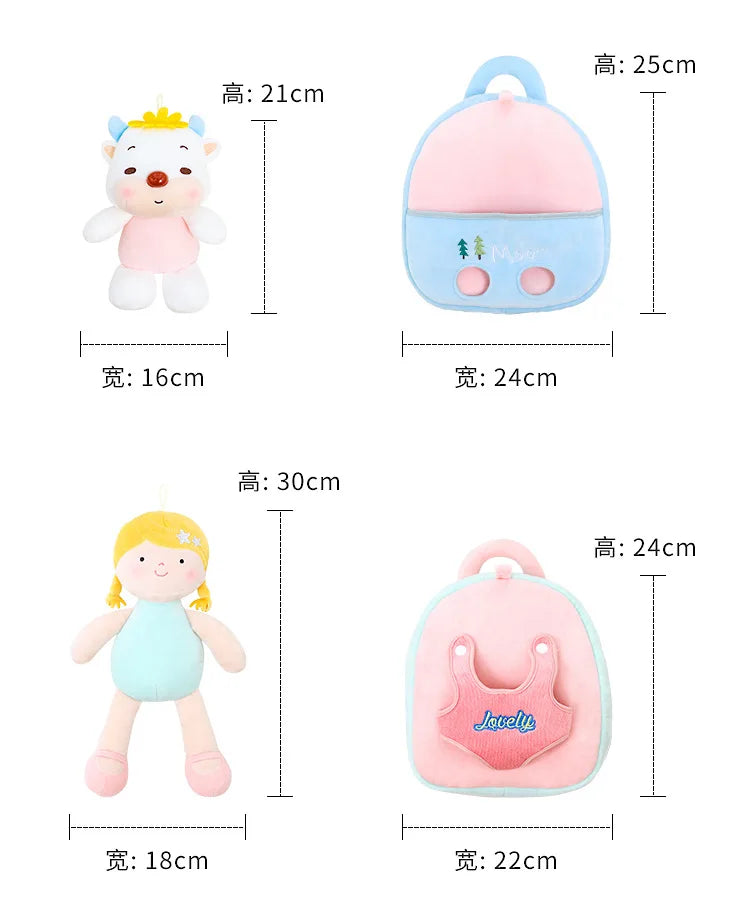 Plush Backpack Little Kid Preschool Ages 1-5 Backpack with Detachable Doll Boys Girls Toddler Backpack Metoo Rabbit Doll
